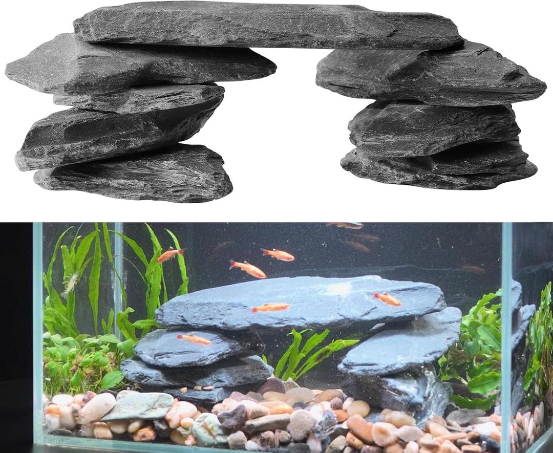 Natural Slate Stone Rocks for Aquascaping, Reptile Basking Platforms & Fish Tank Decor, Aquarium Bridge Design Kit: 83-6" +18-10" Slates (4.1-4.6 lbs)
