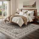 WITSHOCK Living Room Area Rugs 5x7: Washable Rug Boho Soft Non-Slip Low Pile Stain Resistant Foldable Carpet for Bedroom Playroom Dining Room Office Kitchen Farmhouse Home Decor Rug-Brown/ Lvory