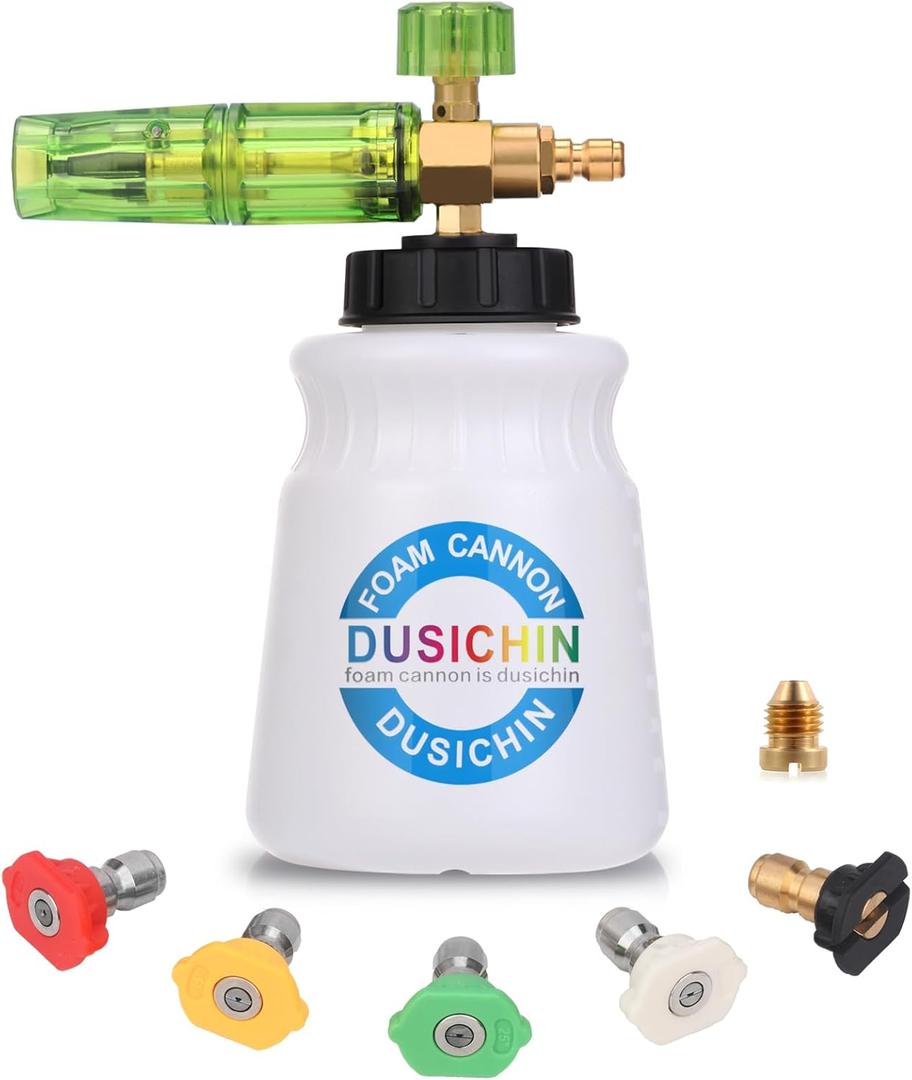 DUSICHIN DUS-007 Snow Foam Lance Foam Cannon Adjustable Jet Wash, Quick Release 1/4" Fitting 5 Pressure Washer Nozzles for Car Detailing Pressure Washer Black