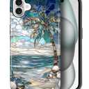Case for iPhone 16 Plus, Hybrid Heavy Duty 2 in 1,PC Hard Shell & Silicone Inner Bumper, Anti-Scratch Full-Body Cover Shockproof Slim Design Case - Beach Palm Tree