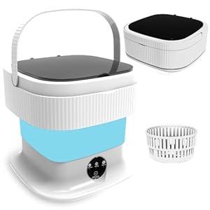 Portable Washing Machine, 16L Mini Foldable Washer and Spin Dryer, Collapible Compact Washer, Small Folding Laundry Washing Machine, Socks, Baby Clothes, Underwear, Dorm, Camping, Apartment, RV (Blue)