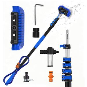 AgiiMan 26FT Reach Solar Panel Cleaning Brush with Water Fed Pole, Telescoping Long Handle & Soap Dispenser, 5-Sided Soft Bristle Cleaning Brush for Solar Panel, Window, Car & RV