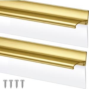 Hicarer 2 Pcs 30'' Chrome Framed Shower Door Replacement Drip Rail with Vinyl Sweep, Shower Door Water Deflector with Bottom Seal, Applied Mounting Tape and Screws(Gold)