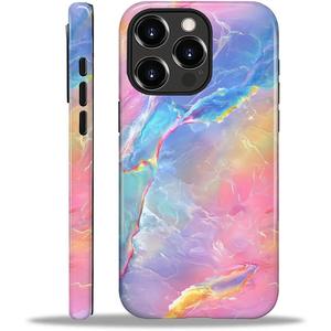 Compatible with iPhone 16 Pro Case - Dual-Layer Protection, Hard Shell with Silicone Interior,Slim Scratch Resistant Shockproof for Woman Men - Pink and Blue Marble