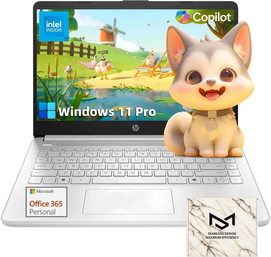 HP Ultra-Portable Laptop for Student and Business - 14" HD Display Intel 4-Core N150 Windows 11 Pro 1-Year Microsoft Office 365 32GB RAM 128GB UFS + 256GB MicroSD Silver