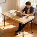 Wooden Folding Desk Portable Folding Wood Table 43in Fold-Down Workbench No Assembly Required for Home Office Writing Reading Puzzle Small Computer Table