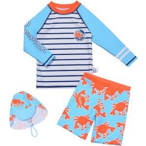 Boys Rash Guard Swimsuits Sets Shark Print Long Sleeve Bathing Suit Swimwear Set with Hat, Size 6 Years