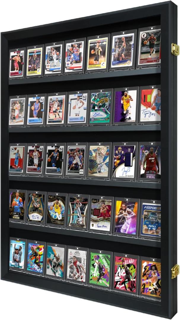 Baseball Card Display Case 35 Graded Sports Card Display Frame, Holds Sport Cards with UV Protection Clear View Lockable Wall Cabinet for Baseball Football Basketball Hockey Comic Trading Cards