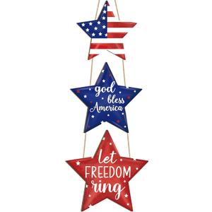 Wooden 4th of July Decoration Door Wreath for Front Door Sign Star Wall Signs, Independence Day Patriotic Day Wreath Welcome Memorial Day Hanging for Home Wall Decor Party Outdoor Indoor Star