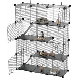 3 Tier Cat Cage Indoor, Large Wire Cat Cage Kennels Enclosures DIY Playpen Crates, Pet Pen C&C Cage for 1-2 Cats Kittens Guinea Pig Ferret Chinchilla Rabbit