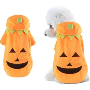 Delifur Dog Cat Halloween Pumpkin Costume Puppy Fleece Hoodie Coat for Small to Medium Dogs (Small)