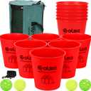 Olsa Giant Pong Yard Games, Yard Pong Outdoor Game for Adults and Family, Toss Backyard Lawn Games with 12 Buckets, Balls, Strength Carrying Bag for Beach Camping Backyard Party(Red)