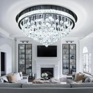 Dia 32" Modern Crystal Chandeliers for Dining Room,Black Raindrop Chandelier Flush Mount Chandeliers for Living Room Bedrooms Dining Room Dimmable 2700k 4500k 6000k