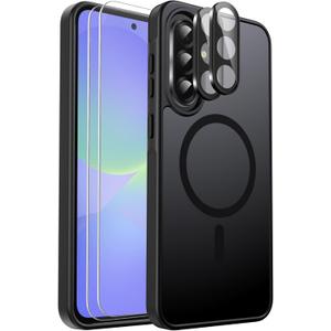 Ezanmull for Samsung Galaxy A36 5G Phone Case Magnetic Shockproof, [Fit for MagSafe] [Glass Screen Protector + Camera Lens Protector] Translucent Anti-Fingerprint (Black)
