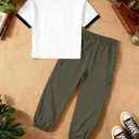 Betusline Girls 2 Piece Summer Outfits,Black Simplicity Cute Short Sleeve Crop Tops + Green Cargo Jogger Pants Clothes,7-8 Years 