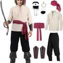 Ruimeier 10 Pcs Pirate Costume Men Renaissance Costumes Adult Halloween Medieval Viking Ouifits Set Shirt Pants Accessories, Large 