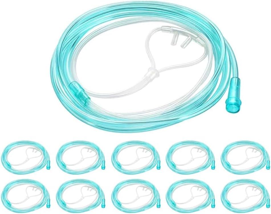 10 Pack High-Flow Ultra Soft Nasal Oxygen Cannula, Green Tubing and Each Individual Packing with Standard Connection 7 Ft