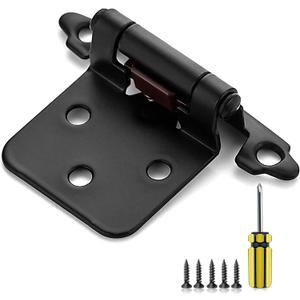 Ravinte 50 Pack 25 Pairs 1/2" Overlay Cabinet Door Hinges Kitchen Black Semi-Concealed Hinges Face Mount Self-Closing Cabinet Hardware with Bumpers & Screwdriver (1/2 inch Overlay)