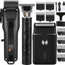 Hair Cutting Kit for Men, Hair Clipper, T-Shaped Trimmer, Foil Shaver, Long Lasting Power, with Adjustable Blade & LCD Display, for Home Haircuts, Fading, Beard Trimming, Suitable for Beginners