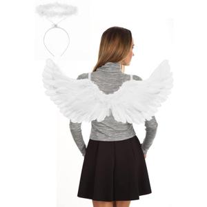 Yieeonc Angel Wings and Halo Adult Feather Angel Wings Costume for Women Halloween Cosplay Costumes (White)