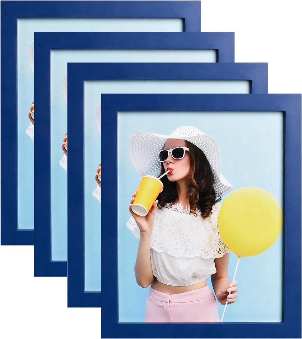 wyooxoo 8x10 Picture Frames Set of 4 Dark Blue Made of Solid Wood Photo Frames Colorful Frame with HD Plexiglass, Wall or Tabletop Display