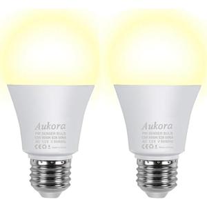 Motion Sensor Light Bulbs, Aukora 12W (100-Watt Equivalent) E26 Motion Activated Dusk to Dawn Security Light Bulb Outdoor/Indoor for Front Door Porch Garage Basement Hallway Closet(Warm White 2 Pack)