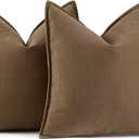 MIULEE Pack of 2 Dark Brwon Decorative Pillow Covers 18x18 Inch Soft Chenille Luxurious Couch Throw Pillows Farmhouse Cushion Covers with Elegant Design for Sofa Bedroom Living Room Home Decor