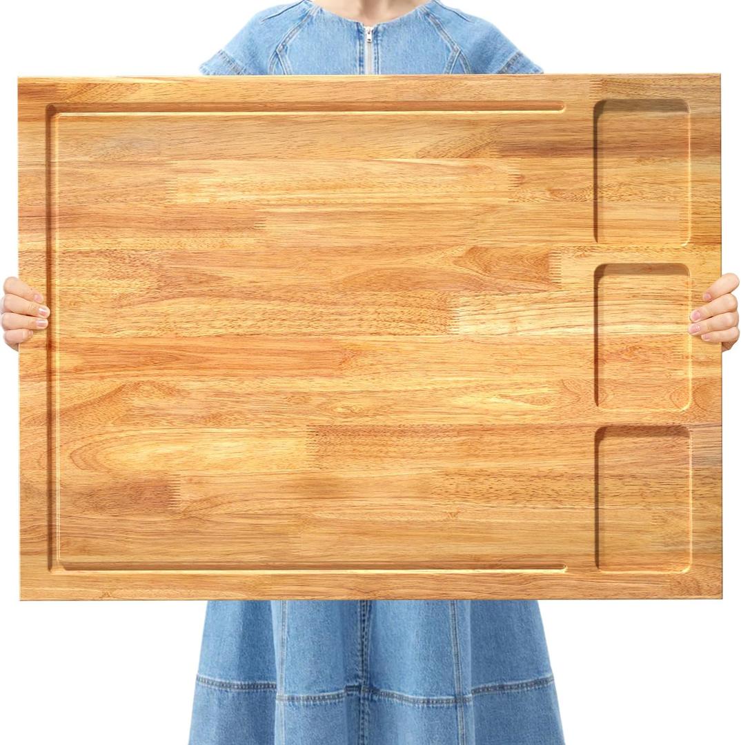 32x23.5inches Extra Large Solid Wooden Cutting Board and Stovetop Cover, 2 in 1 Stove Top Cover Chopping Board with Detachable Legs and Juice Groove, Sink Cover Board for Restaurant Kitchen Countertop