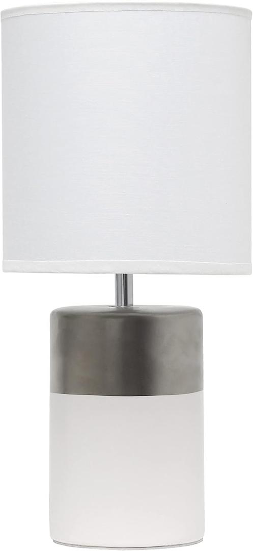 Simple Designs LT1114-OFF Two Toned Split Colors Basics Porcelain Bedside Table Lamp, Silver and Off White