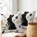 Kawani Happy Easter Bunny Pillow Covers 18X18 Inch Black White Rabbit Eggs Decorative Pillow Cases Set of 2 Holiday Farmhouse Throw Pillows for Sofa Couch Outdoor