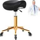 Saddle Stool with Wheels Ergonomic - Thick Wide Saddle Cushion, Healthy Posture No Pain, Easy to Adjust, Smooth Rolling No Creaky Noises, Rolling Swivel Saddle Stool Chair for Salon Massage (Black)
