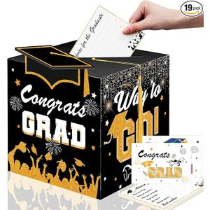 Premium Graduation Card Box, with Cards and Tassel, HQ Thickened Foldable Cardboard Congrats Grad Box Holder, Classic Design, HD Printing, Perfect for Graduation Party Decorations, Different Design