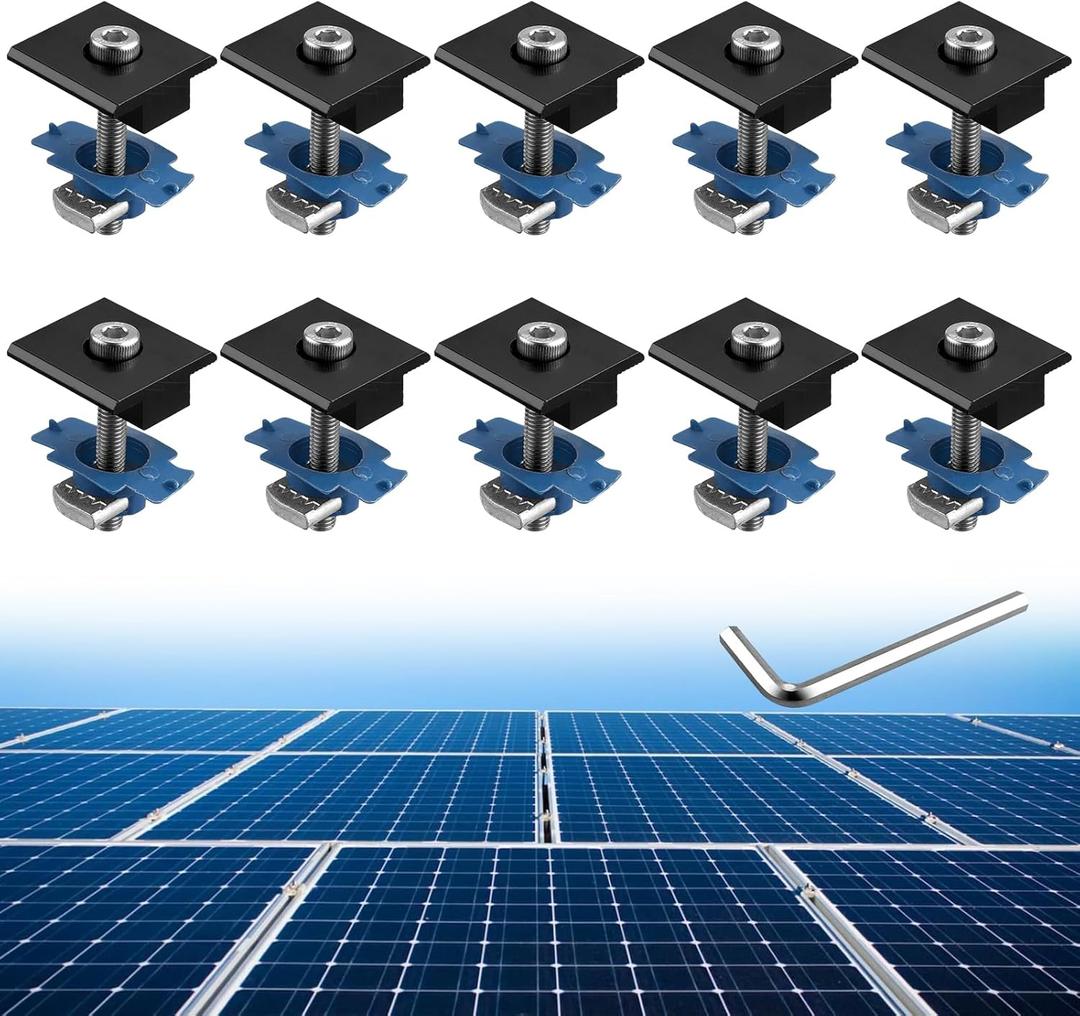 Anbte 10pcs Solar Panels Mid Clamps for Unistrut, Aluminium Solar Panel Brackets 30mm/35mm, Mounting Kit for Metal Roof, Tin Roof, Flat Roof, Sheet Roof, Black