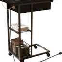 LIDYUK C Shaped End Table with Charging Station, Flip Top Side Table with USB Ports and Outlets, C Table Sofa Table with Storage Shelf for Living Room, Bedroom, Black