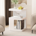 Off-White Modern Side Table with Storage, Metal End Table for Couch, Small Bedside Table for Living Room, Bedroom, No Assembly Required(13.8" D x 13.8" W x 21.2" H)