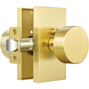 Satin Brass Door Knobs, Privacy Door Knob, Brushed Gold Door Knobs Interior, Rectangular Modern Door Knob for Bedroom, Bathroom, Study, Office