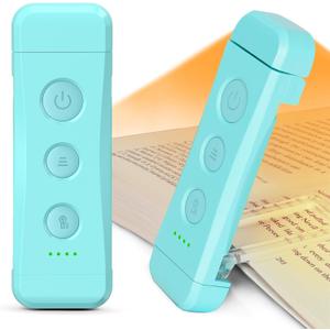 Glocusent USB Rechargeable Book Light for Reading in Bed, Portable Clip-on LED Reading Light, 3 Amber Colors & 5 Brightness Dimmable, Compact & Long Lasting, Perfect for Book Lovers (Blue- Plus)