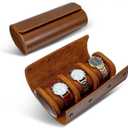 Leather Watch Travel Case for Men Women, Watch Roll Case Hold 3 Watches Storage Organizer with Removable Pillows Solid Dividers Flat Base Watches Holder for Home Travel Display