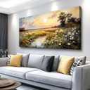 hyidecorart Vintage Farmhouse Wildflower Wall Paintings Canvas Wall Art for Living Room Wall Decor for Bedroom Office Decorations Nature Landscape Picture Artwork Aesthetic Home Decor Ready To Hang (48"L x 24"W, Rural Scenery)