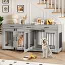 Garvee 71 Inch Large Dog Crate Furniture for 2 Dogs, Wooden Double Dog Crate Large Breed with Door, Dog Kennel Indoor, TV Stand End Table with Divider for Large Medium Dogs,Grey