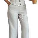 SOLY HUX Women's 2 Piece Outfits V Neck Button Down Vest Tops and High Waisted Pants Set Office Work Suit M