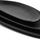 vicrays Large Oval Serving Platters, 16"/14"/10" Porcelain Serving Platters for Party, BBQ,Stackable Serving Trays Serving Plates for Appetizers, Sushi, Restaurant, Set of 3 (Black)