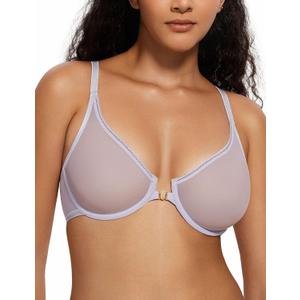 Deyllo Women's Front Closure Plunge Underwire Bra Mesh Unlined Racerback Bra for Everyday Wear (Purple)