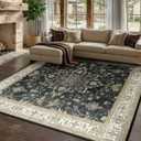 RELEANY Washable Area Rug, Square 8'x8', Black/Vintage/Beige