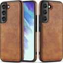 Design Compatible with Samsung Galaxy S22 5G Case Luxury Leather Business Slim Non-Slip Soft Grip Shockproof Protective Cover 2022 6.1 Inch (Brown)