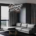 Dimmable Crystal Chandelier, Modern Rectangular 2 Ring LED Pendant Light with Remote & App Control, 20.5"+17" Adjustable Hanging Height, 3 CCT 2500K/4500K/6500K, Kitchen Island Dining Room
