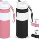 LemonRoad 2 Pcs 26 oz Silicone Collapsible Water Bottle, Portable Foldable Water Bottle Leakproof with Carabiner Reuseable Lightweight for Travel Sports Hiking Camping Cycling Office (Black,Pink)