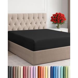 Queen Fitted Bed Sheet - Bottom Single Fitted Sheet Only - Ultra-Soft Hotel Luxury Bedding w/ 8-16 Inch Deep Pockets - Breathable, Cooling & Wrinkle Free - Easy-Care, Fade & Shrink Resistant - Black