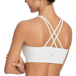 baleaf Nuleaf Sports Bras for Women, Strappy Longline Yoga Padded Bras, High Impact Molded Cups Workout Crop Top (X-Large, White)