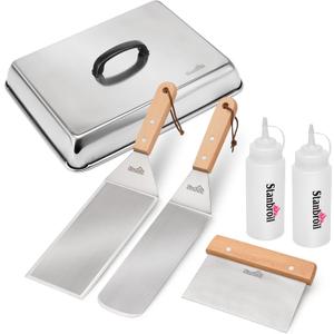 Stanbroil BBQ Griddle Accessories Set of 6 - Heavy Duty Stainless Steel Scraper, Spatula, Basting Cover and Bottles for Blackstone, Camp Chef Grill and Outdoor Griddle Accessories